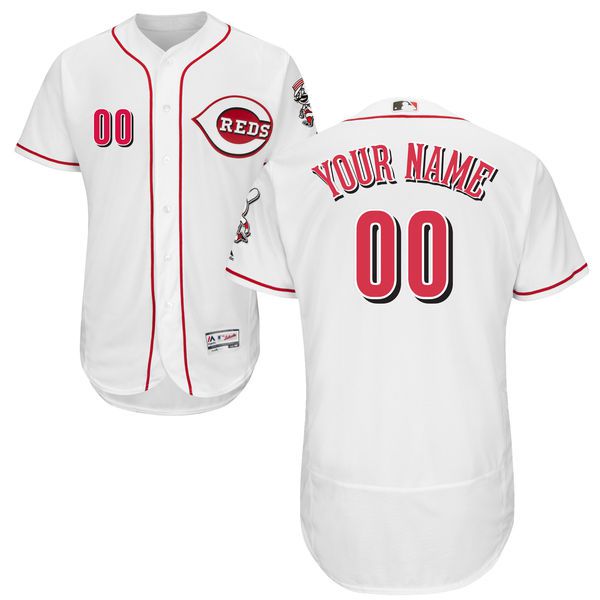 Men Cincinnati Reds Majestic Home White Flex Base Authentic Collection Custom MLB Jersey